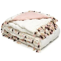 Estetica Narzuta na łóżko biało-różowa FRINGLE 180x200 cm
