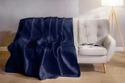 Koce I Narzuty| Narzuta na łóżko pikowana w liście ciemnoniebieska FERN 220x240 cm