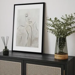 Obraz w czarnej ramie twarz GREY LINEAR 50x70 cm