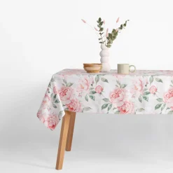 Obrusy, Serwetki I Bieżniki|Obrusy, Serwetki I Bieżniki|inny Obrus biały w różowe kwiaty GARDENA 140x280 cm