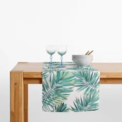 Obrusy, Serwetki I Bieżniki|Obrusy, Serwetki I Bieżniki|inny Obrus biały w zielone liście GARDENA 40x120 cm