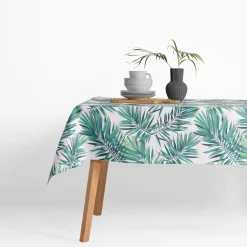 Obrusy, Serwetki I Bieżniki|Obrusy, Serwetki I Bieżniki|inny Obrus biały w zielone liście GARDENA 140x240 cm