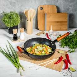 Garnki, Patelnie I Pokrywki| Patelnia WOK z drewnianą rączką 30 cm