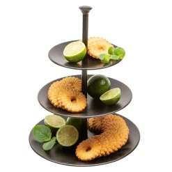 Patera piętrowa na ciasto i owoce 3 poziomy czarna 34 cm