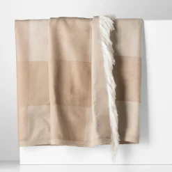 Texpol Pled z frędzlami beżowy KRATA 150x200 cm