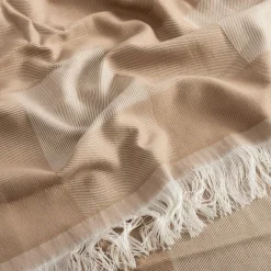Texpol Pled z frędzlami beżowy KRATA 150x200 cm