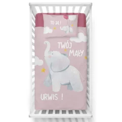 Dzieci Pościel bambusowa do łóżeczka RÓŻOWY SŁOŃ 100x135 cm