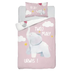 Pościel Dla Dzieci|Pościele| Pościel bambusowa do łóżeczka RÓŻOWY SŁOŃ 90x120 cm