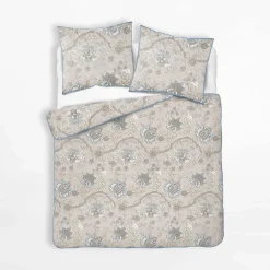 inny Pościel bawełniana beżowa w kwiaty PERKAL 220x200 cm