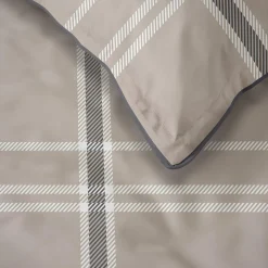 inny Pościel bawełniana beżowa w kratkę PERKAL 220x200 cm
