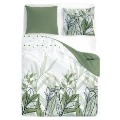 Pościele|Faro Pościel bawełniana biała w zielone liście TRENDY 220x200 cm