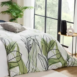 Pościele|Faro Pościel bawełniana biała w zielone liście TRENDY 220x200 cm