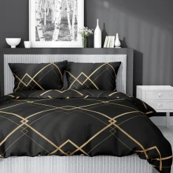inny Pościel bawełniana geometryczna czarna HOME SATIN 220x200 cm