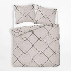 inny Pościel bawełniana geometryczna kremowo-biała HOME SATIN 160x200 cm