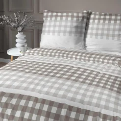 Pościele|inny Pościel bawełniana HOME SATIN w kratę beżowa 220x200 cm