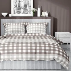 Pościele|inny Pościel bawełniana HOME SATIN w kratę beżowa 220x200 cm