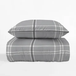 inny Pościel bawełniana szara w kratkę PERKAL 220x200 cm