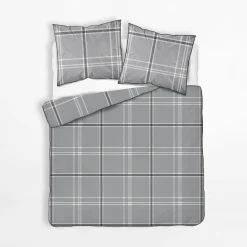 inny Pościel bawełniana szara w kratkę PERKAL 160x200 cm