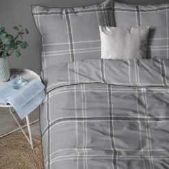 inny Pościel bawełniana szara w kratkę PERKAL 160x200 cm