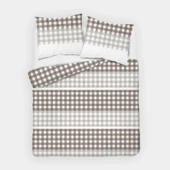 inny Pościel bawełniana w kratę beżowa HOME SATIN 160x200 cm