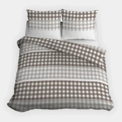 inny Pościel bawełniana w kratę beżowa HOME SATIN 160x200 cm