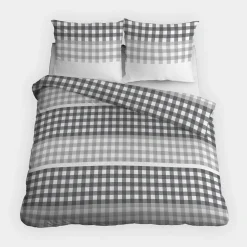 Pościele|inny Pościel bawełniana w kratę szara HOME SATIN 220x200 cm