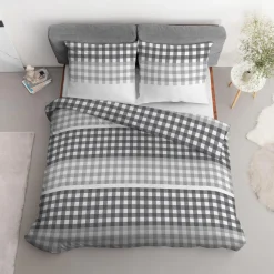 Pościele|inny Pościel bawełniana w kratę szara HOME SATIN 220x200 cm