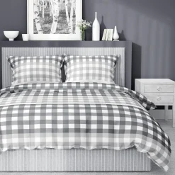 Pościele|inny Pościel bawełniana w kratę szara HOME SATIN 220x200 cm