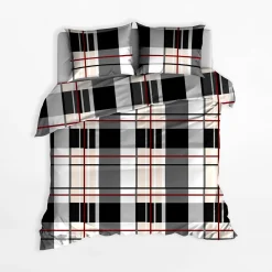 inny Pościel bawełniana w kratkę szara 160x200 cm