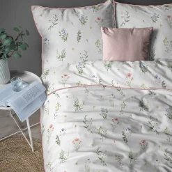 inny Pościel bawełniana w kwiaty biała PERKAL 220x200 cm