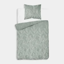 inny Pościel bawełniana w liście zielona HOME SATIN 140x200 cm