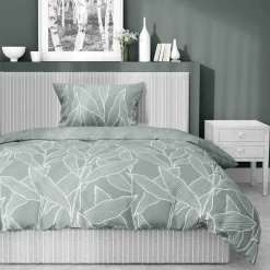 inny Pościel bawełniana w liście zielona HOME SATIN 140x200 cm