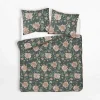 inny Pościel bawełniana zielona w kwiaty PERKAL 160x200 cm