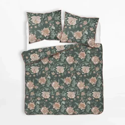 inny Pościel bawełniana zielona w kwiaty PERKAL 160x200 cm
