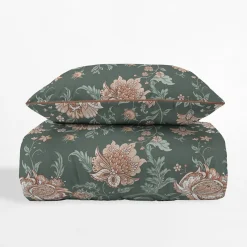 inny Pościel bawełniana zielona w kwiaty PERKAL 220x200 cm