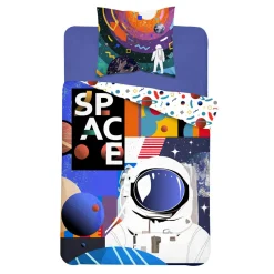 Pościel Dla Dzieci|Pościele| Pościel świecąca w ciemności granatowa FLUO KOSMONAUTA 160x200 cm