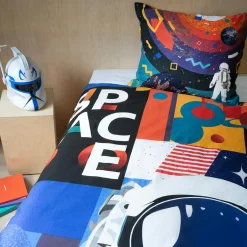 Pościel Dla Dzieci|Pościele| Pościel świecąca w ciemności granatowa FLUO KOSMONAUTA 160x200 cm