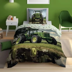 inny Pościel świecąca w ciemności, wzór z zielonym traktorem, FLUO 160x200 cm
