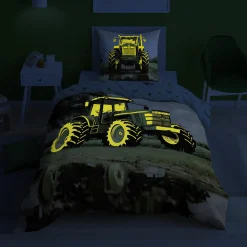 inny Pościel świecąca w ciemności, wzór z zielonym traktorem, FLUO 160x200 cm