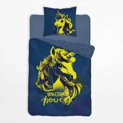 inny Pościel świecąca w ciemnościach, wzór tęczowego jednorożca, FLUO 160x200 cm