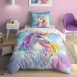 inny Pościel świecąca w ciemnościach, wzór tęczowego jednorożca, FLUO 160x200 cm