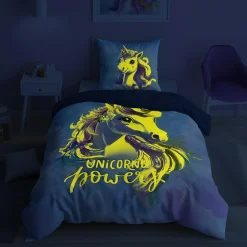 inny Pościel świecąca w ciemnościach, wzór tęczowego jednorożca, FLUO 160x200 cm