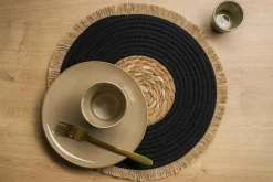 Podkładka na stół boho czarno-beżowa 36 cm