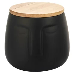 Pojemnik ceramiczny na płatki kosmetyczne z twarzą czarny 9,5 cm