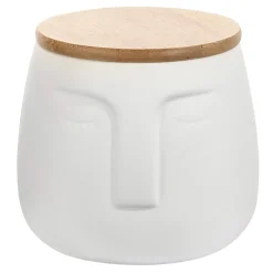 Pojemnik ceramiczny na płatki kosmetyczne z twarzą biały 9,5 cm