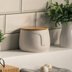 Pojemnik ceramiczny na płatki kosmetyczne z twarzą biały 9,5 cm