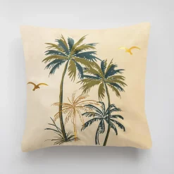 Poszewki I Poduszki Dekoracyjne|inny Poszewka w tropikalne palmy beżowa FEZA 45x45 cm