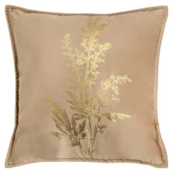 Poszewki I Poduszki Dekoracyjne|Estetica Poszewka welurowa z motywem roślinnym beżowa HERBS 45x45 cm