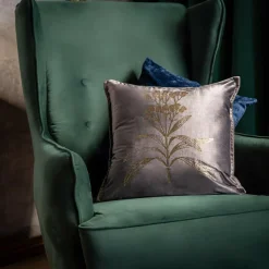 Estetica Poszewka welurowa z motywem roślinnym szara HERBS 45x45 cm