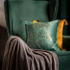 Poszewki I Poduszki Dekoracyjne|Estetica Poszewka welurowa z motywem roślinnym zielona HERBS 45x45 cm